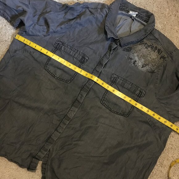 D/C Jeans Flowy Coastal Cowgirl Studded Cotton Button Up Dress Shirt - Picture 13 of 16